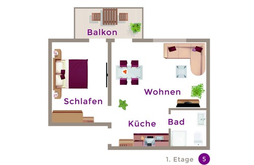 Oberwiesenthal Apartamento | 42 m² Apartamento ∙ 1 habitación ∙ 3 huéspedes