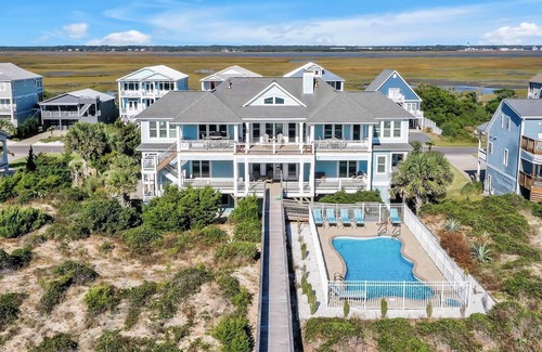 Caswell Beach Casa | 7BR/7BA Home - Oceanfront, Pool, Elevator, Waterway/Ocean Views, Sleeps19