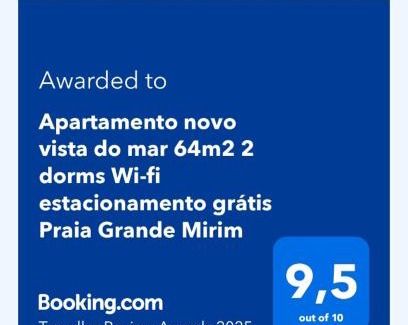 Mirim Apartamento | Apartamento novo vista do mar 64m2 2 dorms Wi-fi estacionamento grátis Praia Grande Mirim