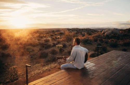 Pioneertown Casa | Atomic Ranch l Modern Pool Cabin Against 250 Acres