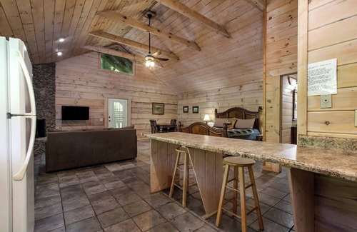 Tellico Plains Cabina | Bear cabin. This modern log cabin with HOT TUB is a large studio with a spectacular king size bed!
