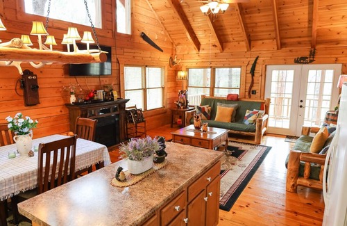 Blue Eye Cabina | Branson MO Log Cabin Porche privado Tranquilo Mtn. Vista del bosque sobre el lago, discapacidad