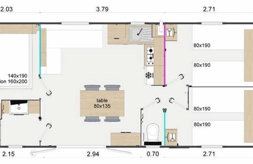 Saint-Bonnet-le-Chateau Casa | Camping De La Belle Etoile *** - Casa móvil Lodge Grand Confort de 4 habitaciones para 6 personas
