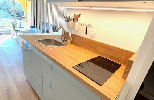 Roquebrune-Cap-Martin Condominio | Charming studio in a residence with a swimming pool, tastefully decorated and offering all the comfort you need. Ideally located just steps from the Principality of Monaco and right next to a grocery store open 7 days a week.
