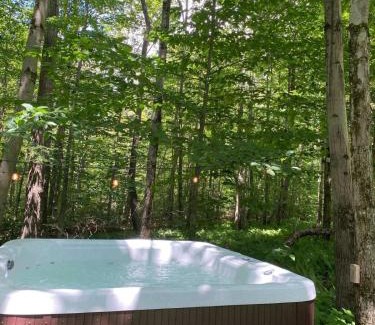 Roscoe Casa | Chic Cabin with Hot Tub and Fire Pit
