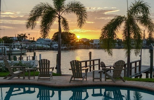 Indian Rocks Beach Casa | Coastal Elegance: Retreat with Heated Pool, Golf Cart, and Entertainment Haven