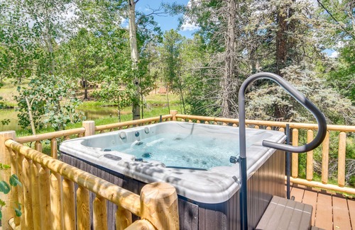 Green Valley Cabaña | Conifer Log Cabin Rental w/ Private Hot Tub & Pond
