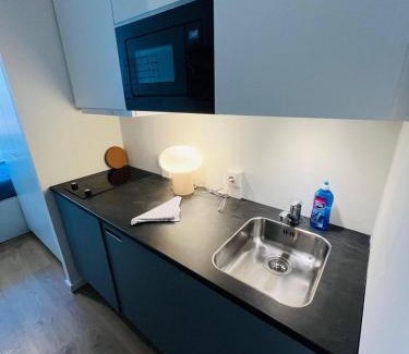 København NV Apartamento | Copenhagen Studio Double Bed and Kitchen
