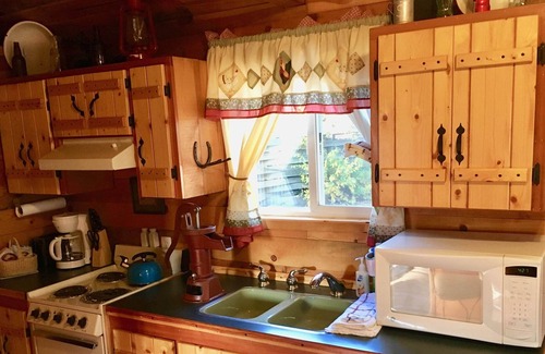 Coeur d'Alene Cabina | Cowboy Cabin - porch, queen bed, old-fashioned water pump in kitchen