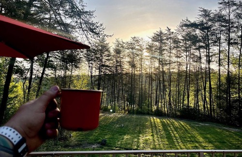 Spencer Cabina | Cozy private log cabin, pet-friendly, waterfall, trails & huge mountain views!
