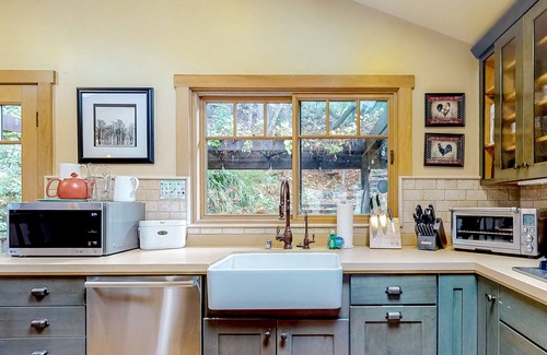Duncans Mills Casa | Craftsman Gem with Hot Tub, Sauna, Lush Gardens & Decks Lovely River Views