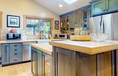 Duncans Mills Casa | Craftsman Gem with Hot Tub, Sauna, Lush Gardens & Decks Lovely River Views