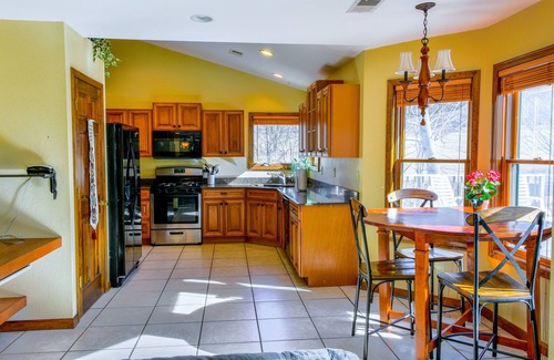 Whittier Casa | Creek-side home with private hot tub, game room, firepit, deck & mountain view