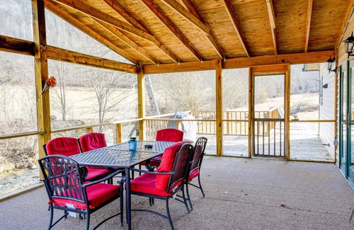 Whittier Casa | Creek-side home with private hot tub, game room, firepit, deck & mountain view