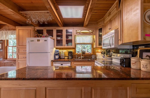Elk Park Casa | Creeksong Cabin - log home with fire pit, large creek on property