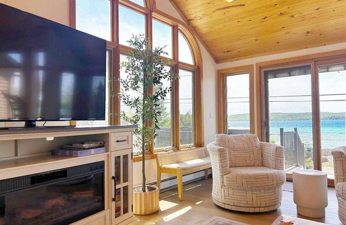 Lake Township Casa | Crystal Lake Hillside with Private Sandy Beach and Hot Tub!