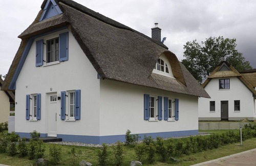 Stove Casa | Das Reetgedeckte Ferienhaus Seeschwalbe mit Blick auf die Historische Windmühle in Stove, ist ein Traumhaftes Urlaubsdomizil