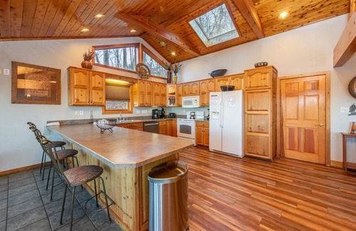 Mountainside Casa | Dog-Friendly Fun w/ Lake Views, Hot Tub & Sauna