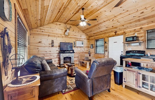 Fredericksburg Cabina | Dog-friendly gem on 11 acres w/valley views, deck, gas grill, fireplace, hot tub