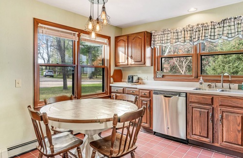 Presque Isle Casa | Dog-friendly lakefront home with fireplace, porch, water access, & rec room