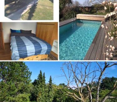 Horchheim Apartamento | Doppelzimmer mit neuem Bad und Sportpool-Nutzung außen, im basement cellar der Villa Naturpark, Garten mit Rheinblick