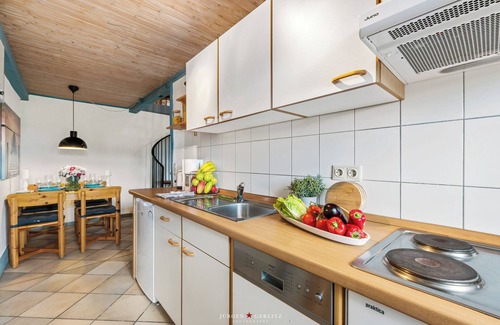 Steinberghaff Apartamento | Dornröschen II - thatched roof house, terrace, garden furniture, shower bath, WLAN, TV