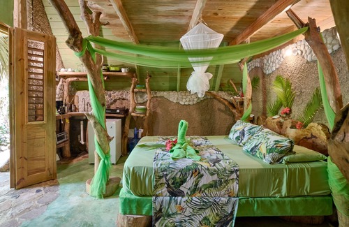 Las Galeras Cabina | Double/family palm-green cabin #4, at Chalet Tropical bio-hotel