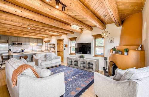 Santa Fe Casa | Exquisite home with hot tub, fireplace, mountain view, & washer/dryer