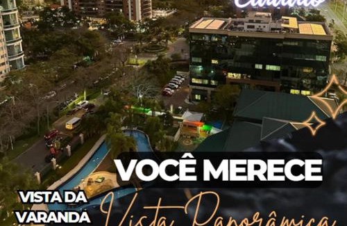 Barra da Tijuca Apartamento | Flat com Vista Panorâmica -15- na Barra da Tijuca - Estacionamento Gratuito - Frigobar - Ar condicionado - Piscina - Academia - Balsa para Praia Grátis - Varanda - Vista Parcial Mar e Lagoa