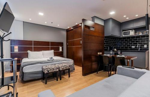 Chacara Santo Antonio Apartamento | Flat king size, consulado, garagem + A/C | em 6x