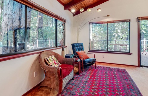 Cazadero Casa | Forested home near the river with a hot tub, deck, playground, & washer/dryer