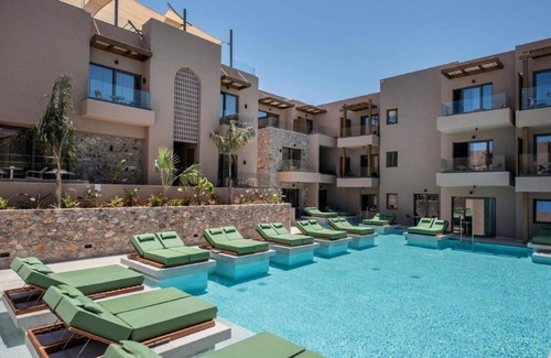 Analipsi Villa | Glorious Chersonisos Suite | Catherine Suite | Adults Only | Private Furnished Balcony or Terrace with Private Pool and Sea View | Two Shared Outdoor Swimming Pools | Furnished Sun Terrace | Shared Spa Facilities | Fitness Centre | Analipsi, Hersonis