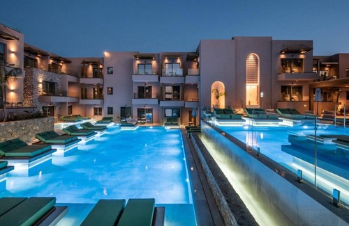 Analipsi Villa | Glorious Chersonisos Suite | Catherine Suite | Adults Only | Private Furnished Balcony or Terrace with Private Pool and Sea View | Two Shared Outdoor Swimming Pools | Furnished Sun Terrace | Shared Spa Facilities | Fitness Centre | Analipsi, Hersonis