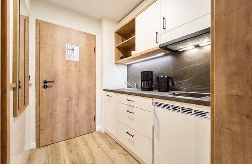 Riedenburg Apartamento | Suite luminosa de estilo rústico con cocina americana.