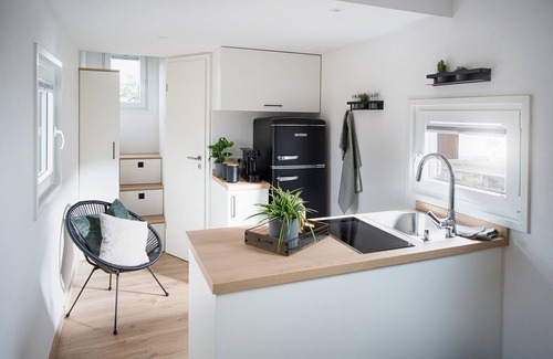 Laichingen Casa | Casa de vacaciones 'Tiny House Zeit Käpsele' con terraza privada, Wi-Fi y aire acondicionado
