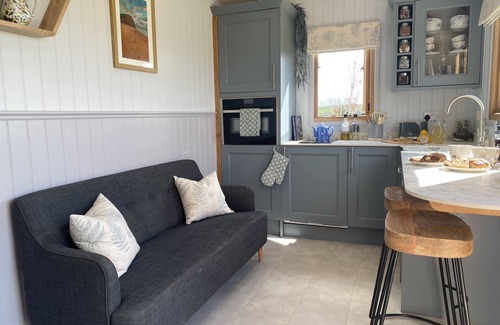 Bridport Cabina | This bespoke handmade shepherd's hut, has a stylish modern interior which includes a well-equipped k