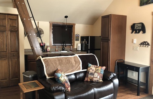 Estes Park Apartamento | Tranquilo estudio totalmente remodelado! Excelente ubicación-1 milla de la ciudad! Bañera de hidromasaje