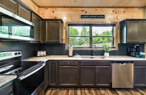 Sevierville Cabina | HUGE Fire Pit, Flat Roads, Pets OK, Stadium Theater, Hot Tub, 350mb WIFI
