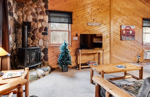 New Lisbon Cabina | Inviting dog-friendly cabin with hammock, fireplace, shared fishing pond, & A/C