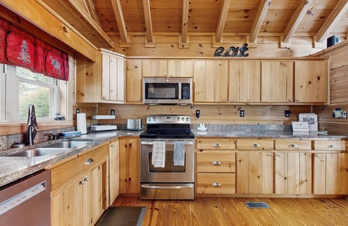 Mills River Cabina | Lakefront cabin with a balcony, firepit, wet bar, washer/dryer, dock, & AC