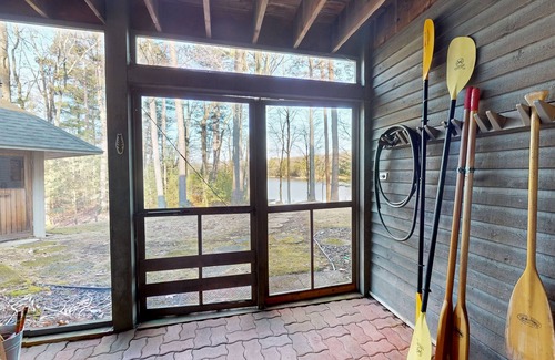 Hazelhurst Casa | Lakefront home with private outdoor sauna, dock, firepit, wood fireplace & patio