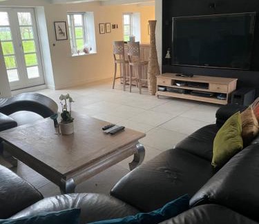 Slagelse Apartamento | Large cozy living room with bedroom, bathroom