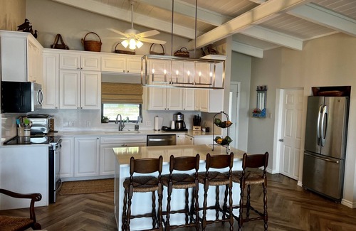 Graford Casa | Large, shady patio with deep-water two-story dock with sunset views. Sleeps 8