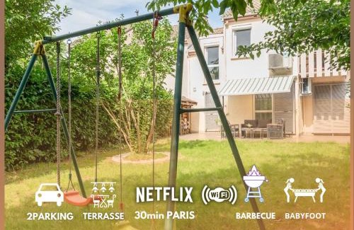 Cergy Apartamento | LE GARDEN - 4 Chambres-8 Personnes Idéal famille,Groupe-amis-Jardin-Barbecue-babyfoot-Wifi