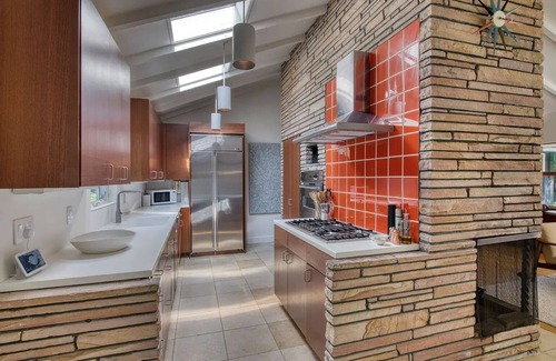Silver Beach Casa | Mid-Century Gem with Pool, Fireplace and Steps to Private Beach.