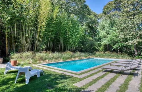 Silver Beach Casa | Mid-Century Gem with Pool, Fireplace and Steps to Private Beach.