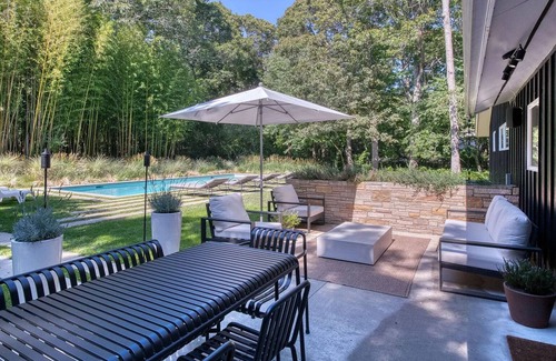 Silver Beach Casa | Mid-Century Gem with Pool, Fireplace and Steps to Private Beach.