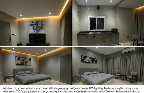 Al Koudh Apartamento | Modern Cozy Apartment with Elegant Gray Design & Smart Lighting