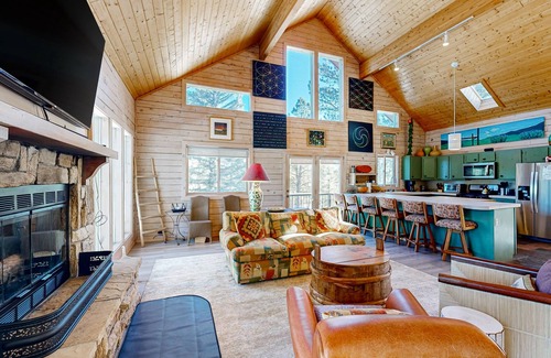 Angel Fire Casa | Mountain cabin with WiFi, expansive deck, fireplace, & forest views