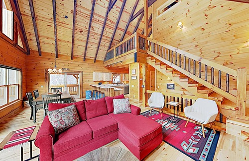Maggie Valley Casa | Mountain Chic Home and Ski Lodge with Deck, Fireplace, and Firepit